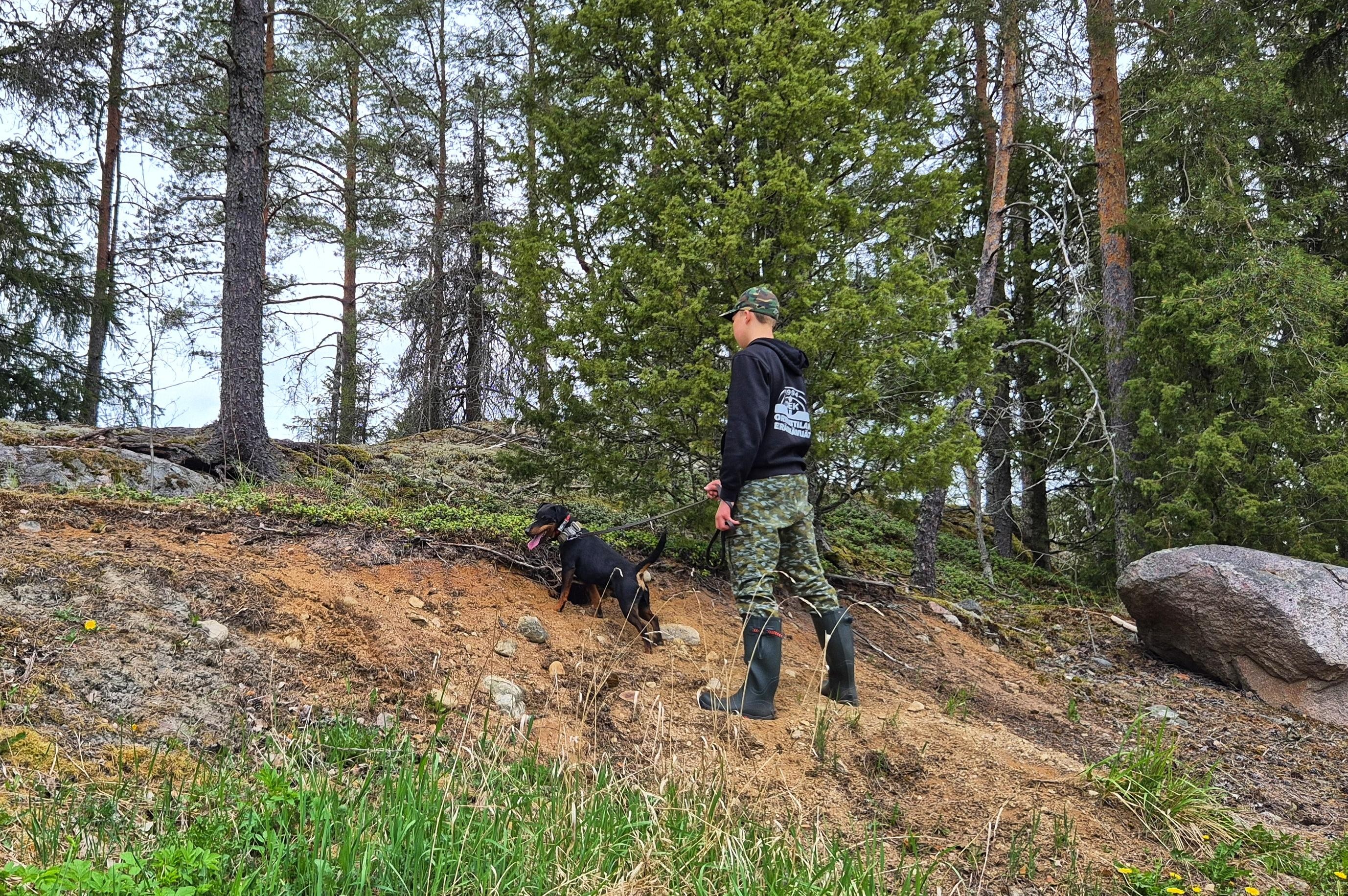 Sisu ja Poju-koira liikkuvat luonnossa ymäri vuoden.